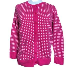 Pink White Polka Dot Button Front Cotton Cardigan Sweater Preppy Spring Coquette